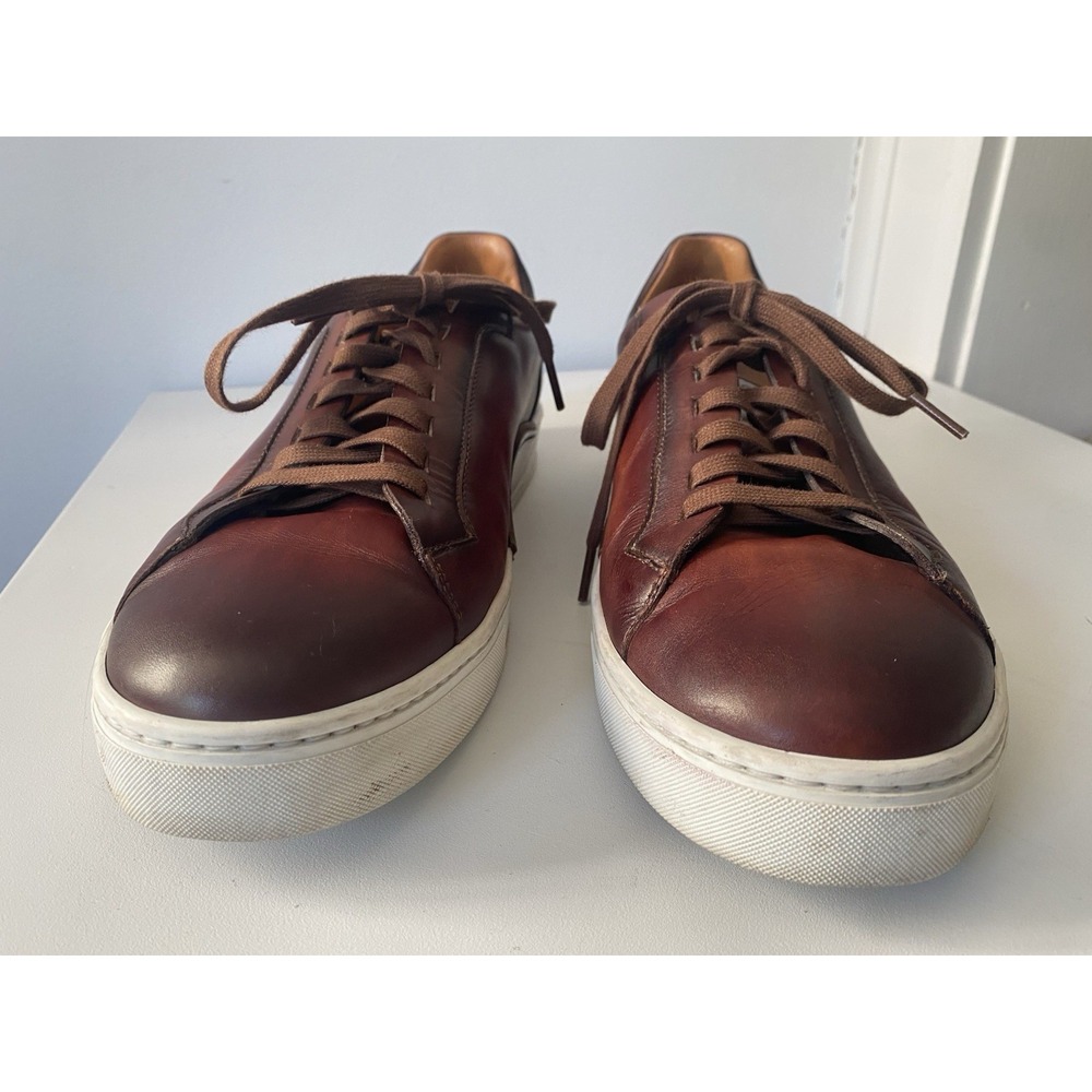 Magnanni Men's Amadeo Burnished Leather Low-Top Lace Up Sneakers Cognac Size 11 - Picture 4 of 11